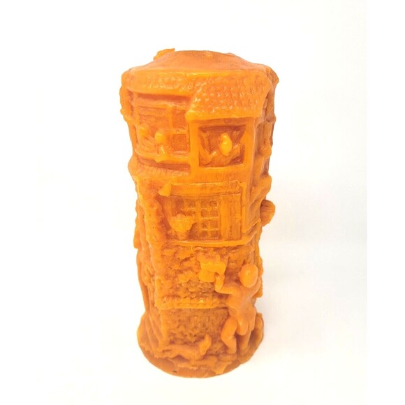 Wax Candle 9" Seasonal Autumn Decor Carved 1800's Motif Halloween Holiday Orange - Picture 5 of 9